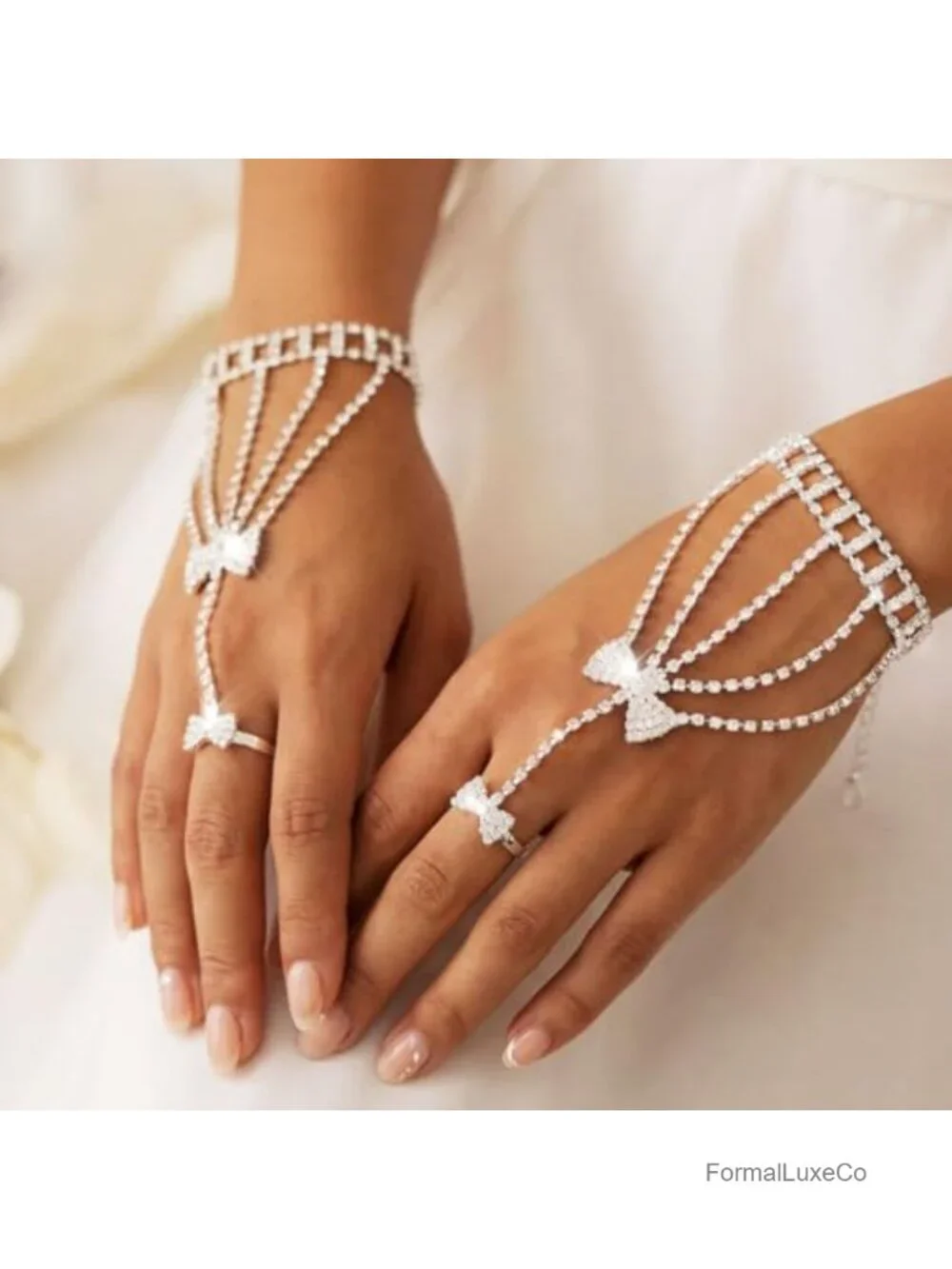 Rhinestone Fingerless Gloves Sparkle Crystal Hand Chain Wedding Prom